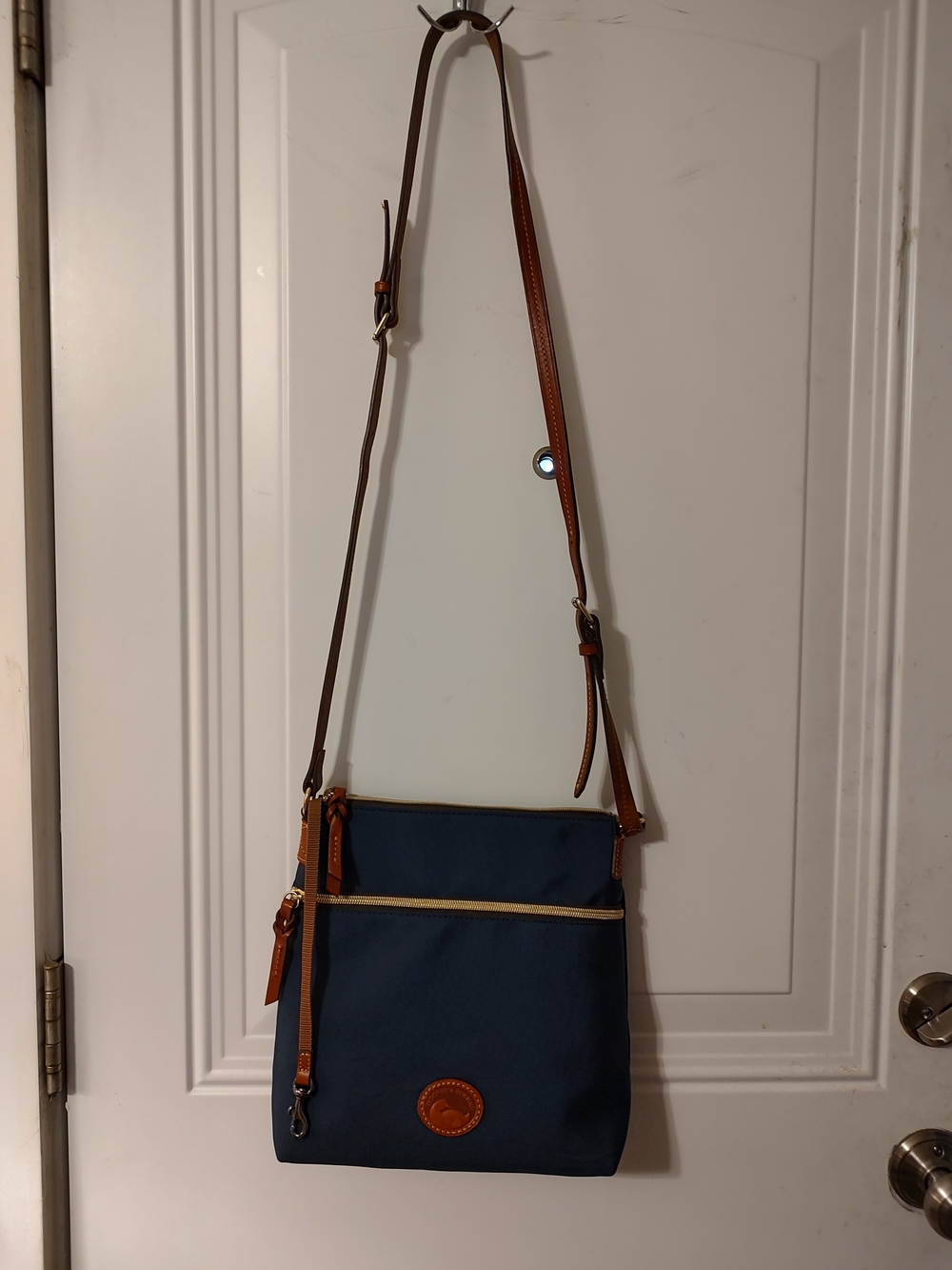 Labor Day Special Dooney Bourke Navy Crossbody Shoulder Bag with Brown Trim